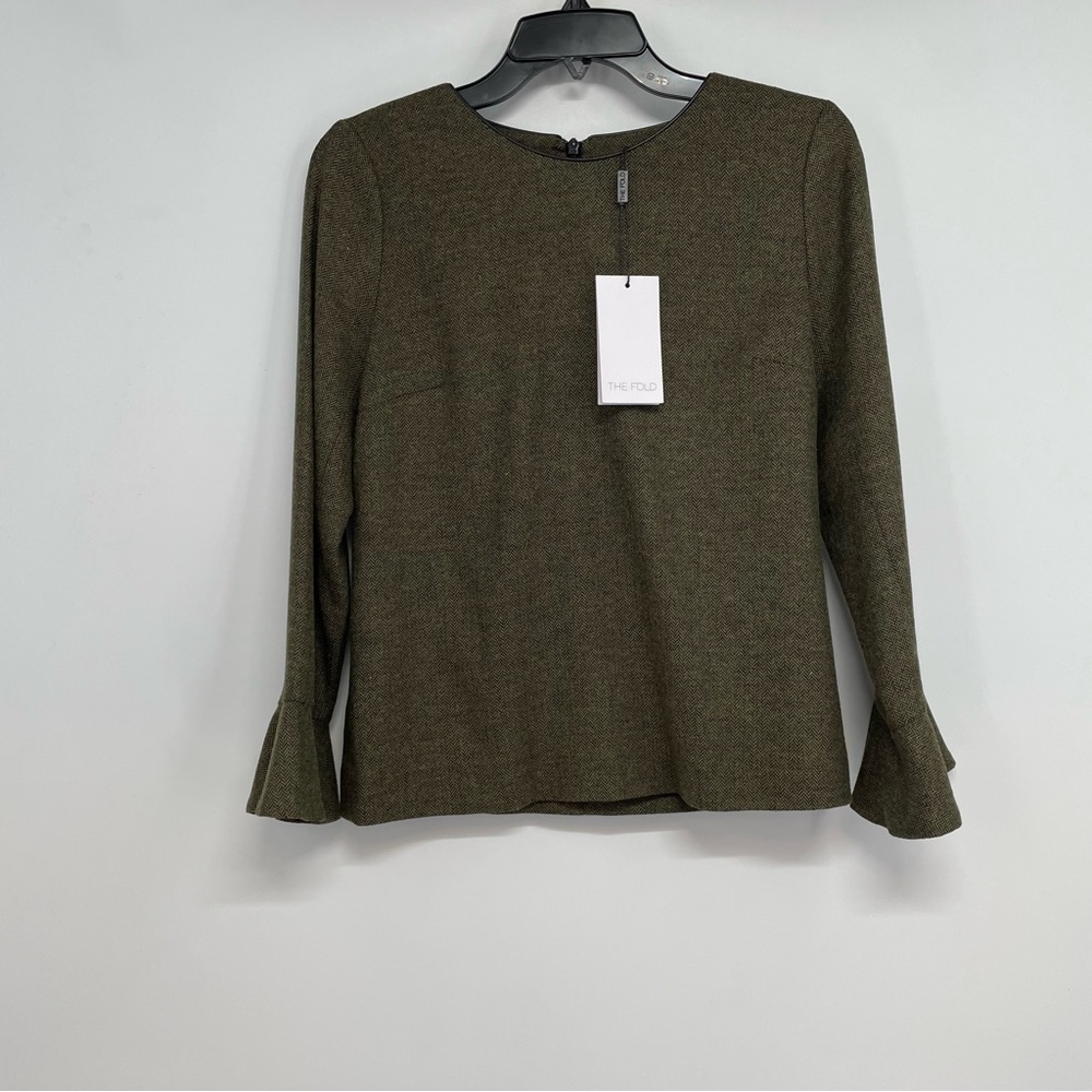 NWT The Fold London Blouse Size  UK 8 Herringbone Wool Blend Brown New
